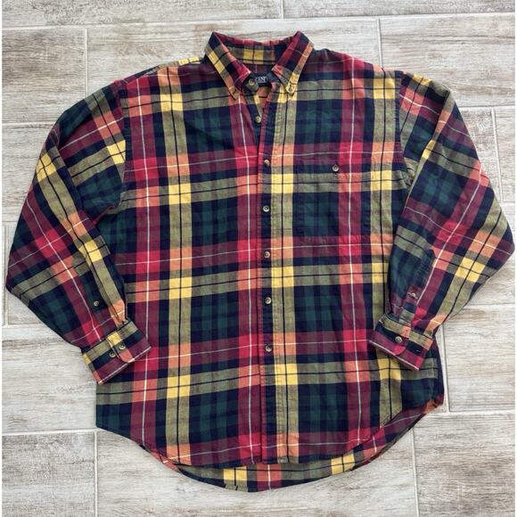 Lands End men's Flannel Plaid Button up Shirt Size Large Vintage 90's - Picture 1 of 4